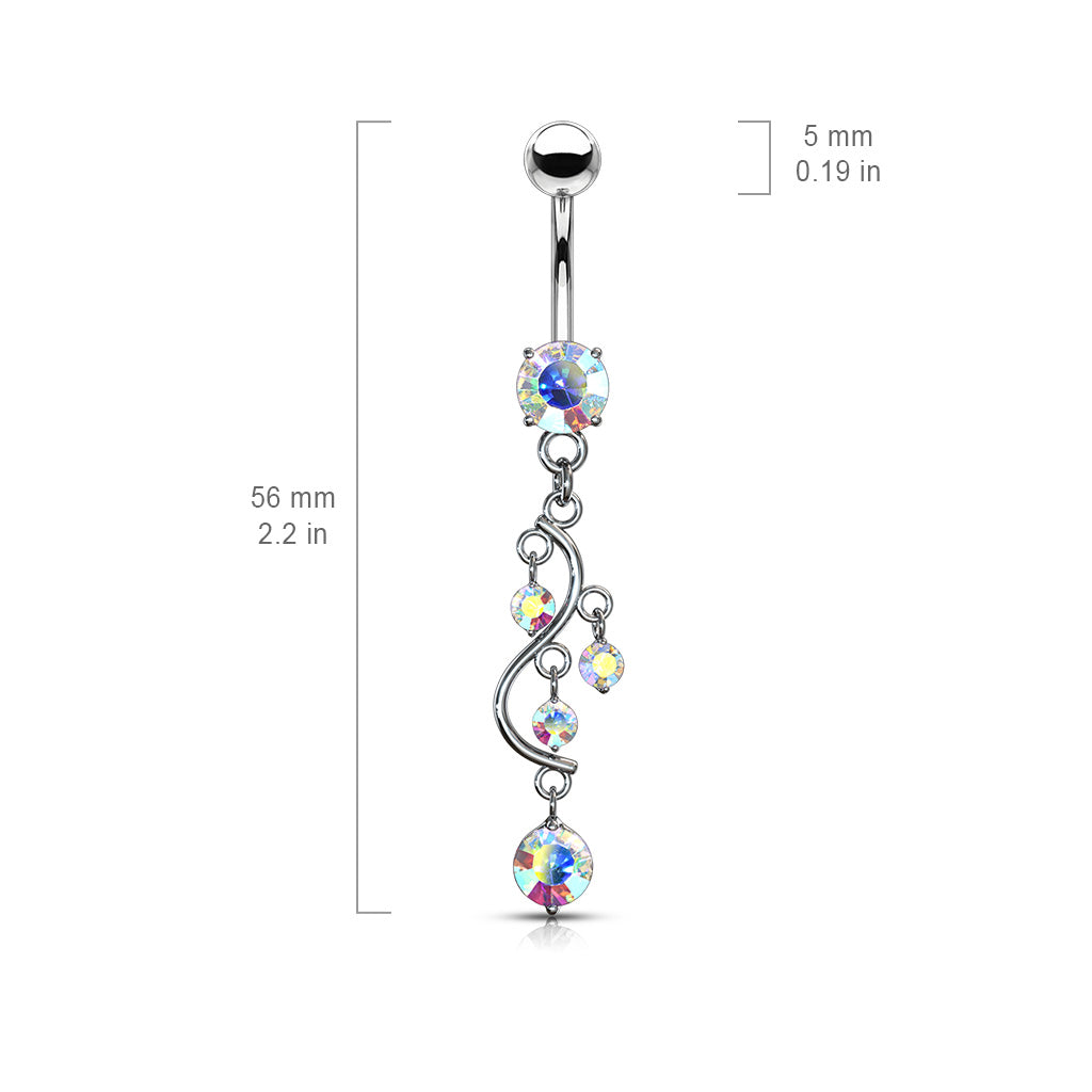 14 Gauge Dangling Silver Vine Belly Button Ring