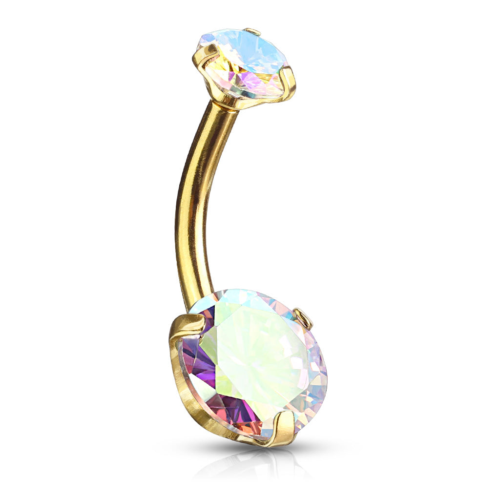 Cherry Diva belly bar 14 Gauge Golden Aurora Crystal Belly Button Bar
