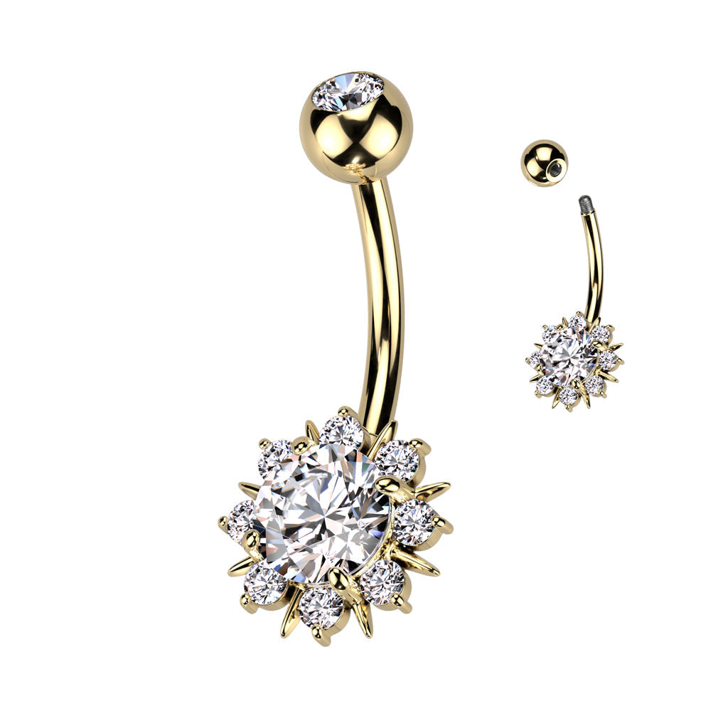 Cherry Diva belly bar 14 Gauge Golden Crystal Sunburst Belly Bar