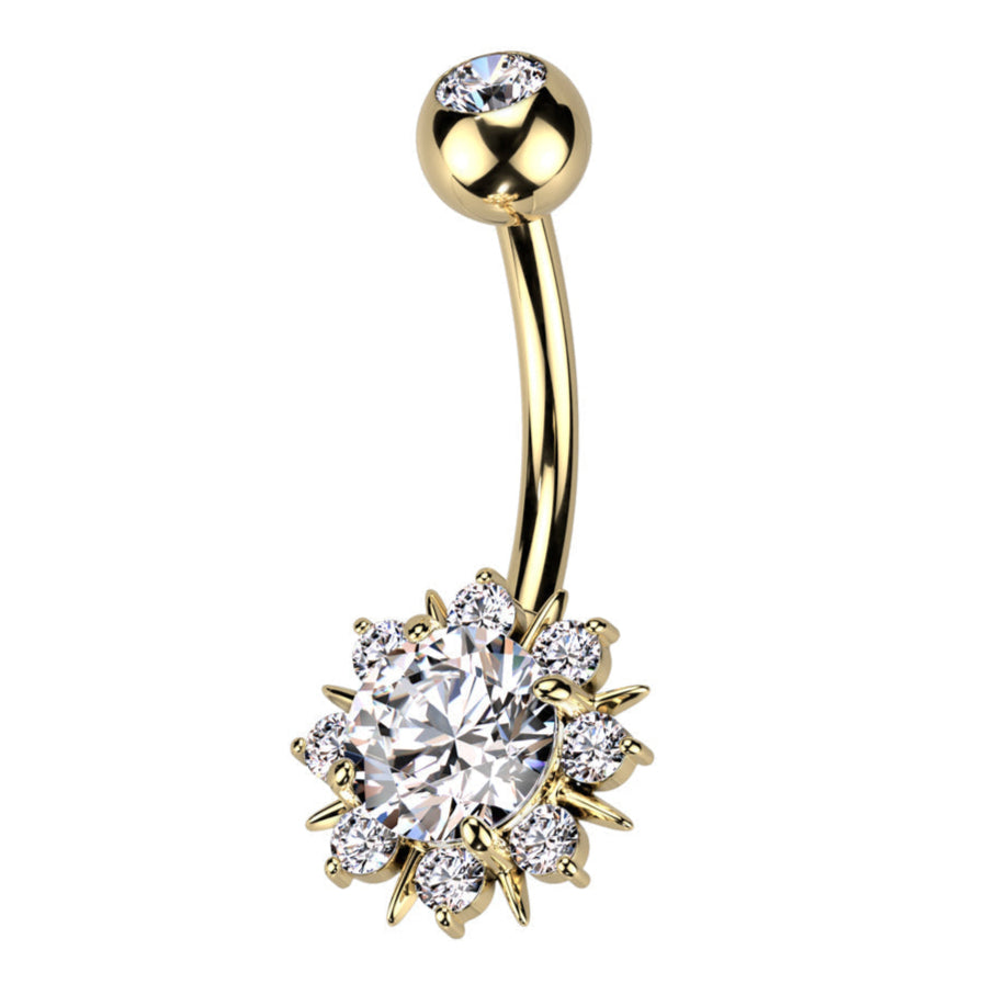 Cherry Diva belly bar 14 Gauge Golden Crystal Sunburst Belly Bar