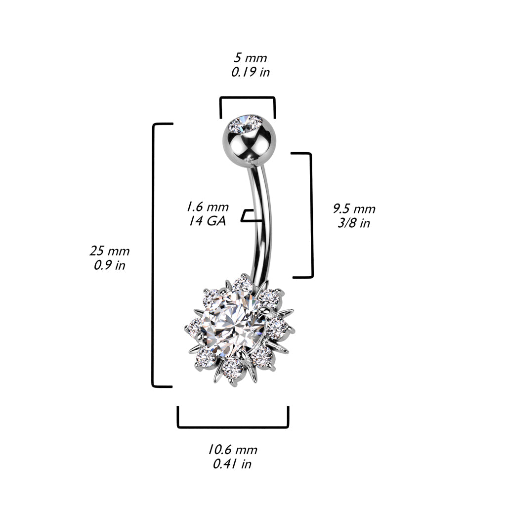 14 Gauge Golden Crystal Sunburst Belly Bar