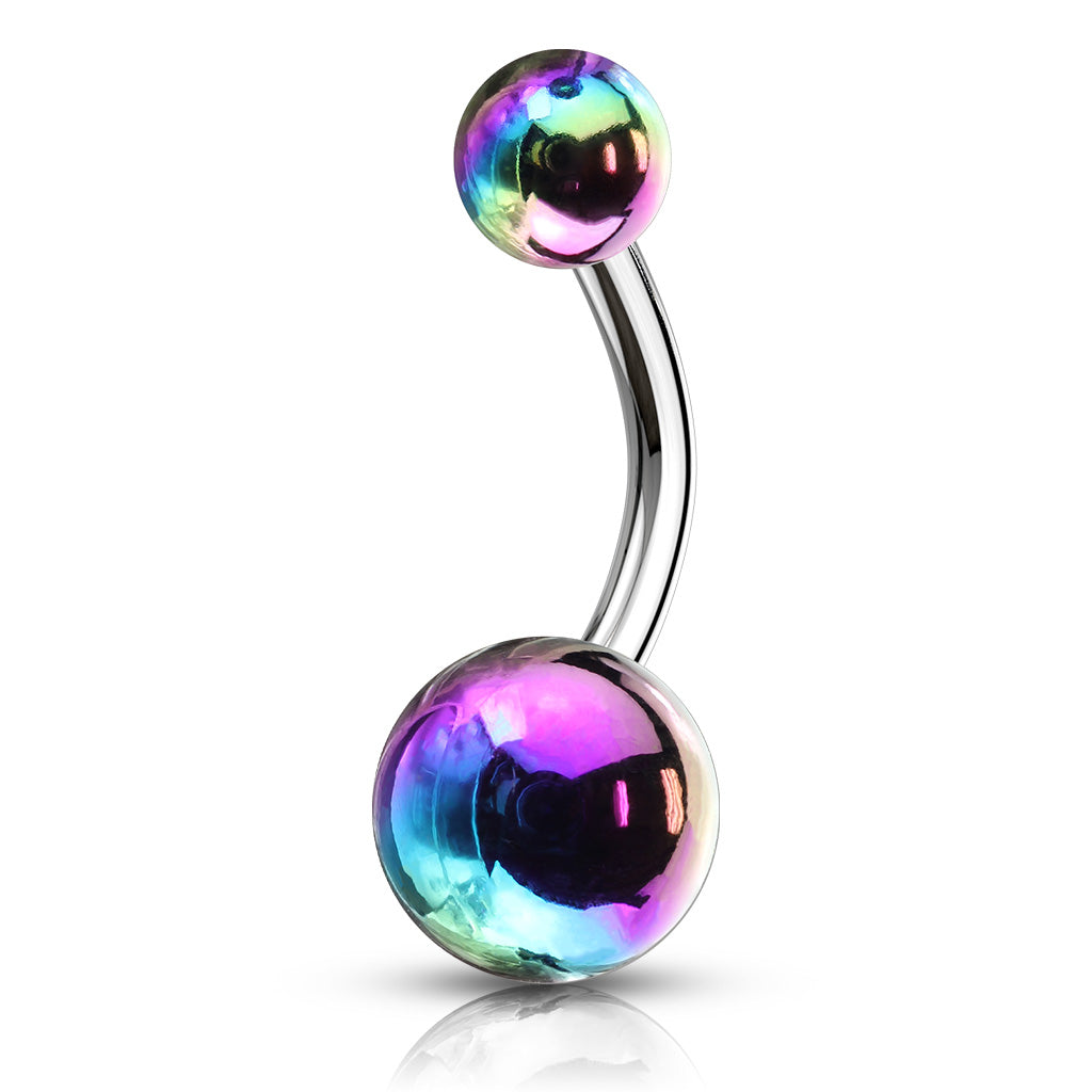 14 Gauge Metallic AB Finish Belly Button Ring Rainbow