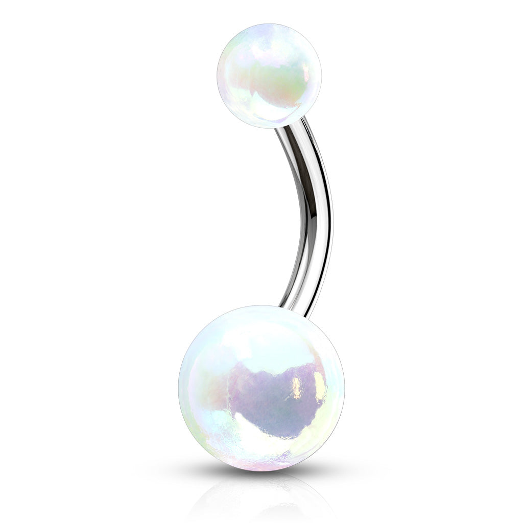 14 Gauge Metallic AB Finish Belly Button Ring White