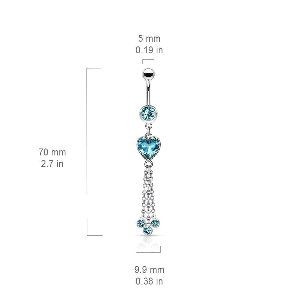 14 Gauge Silver Dangling Heart Belly Button Ring