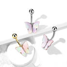 14 Gauge Silver Shell Covered Butterfly Belly Bar
