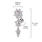 Cherry Diva belly bar 14 Gauge Silver Triple Flower Reverse Belly Button Bar