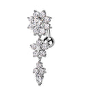 Cherry Diva belly bar 14 Gauge Silver Triple Flower Reverse Belly Button Bar