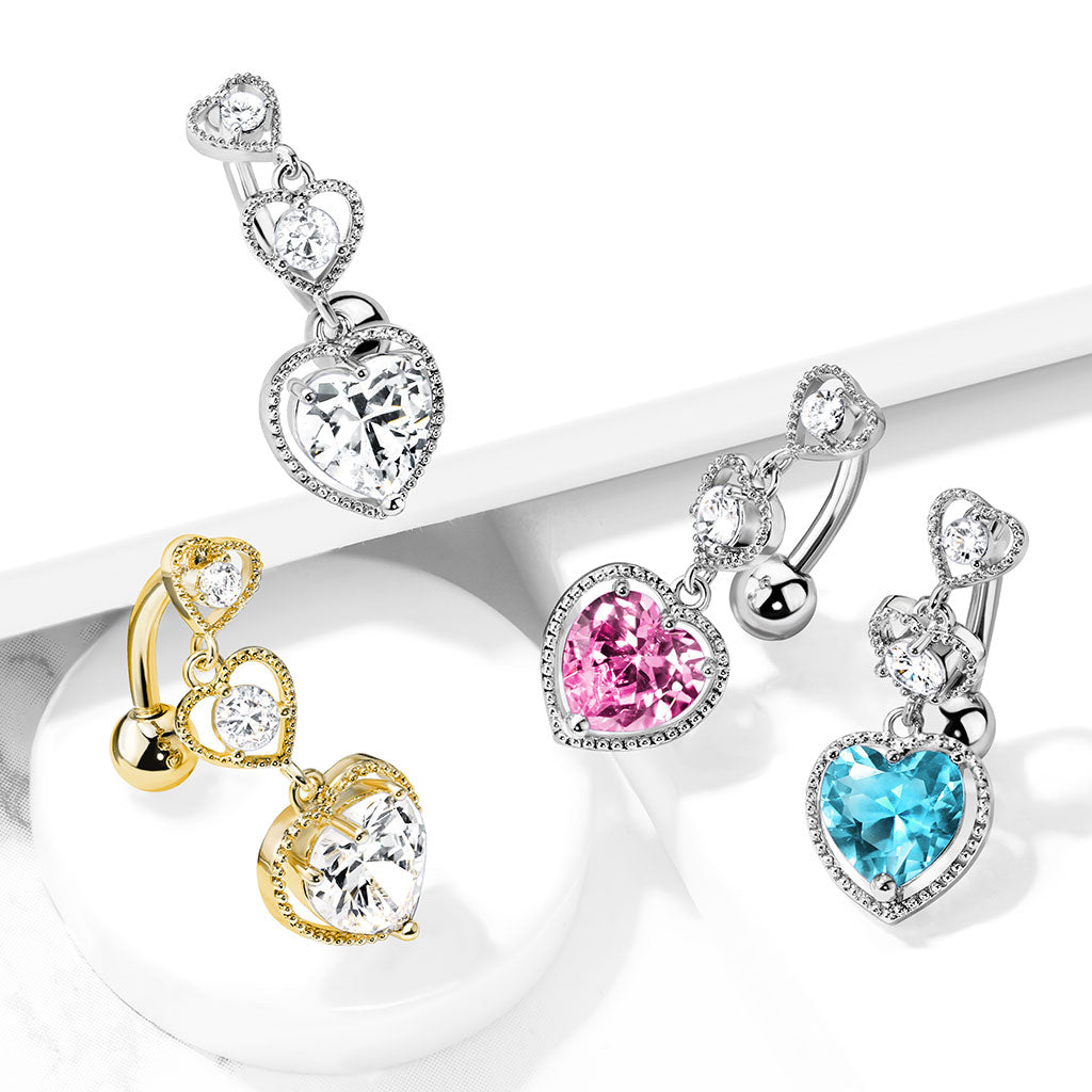14 Gauge Silver Triple Heart Belly Button Ring