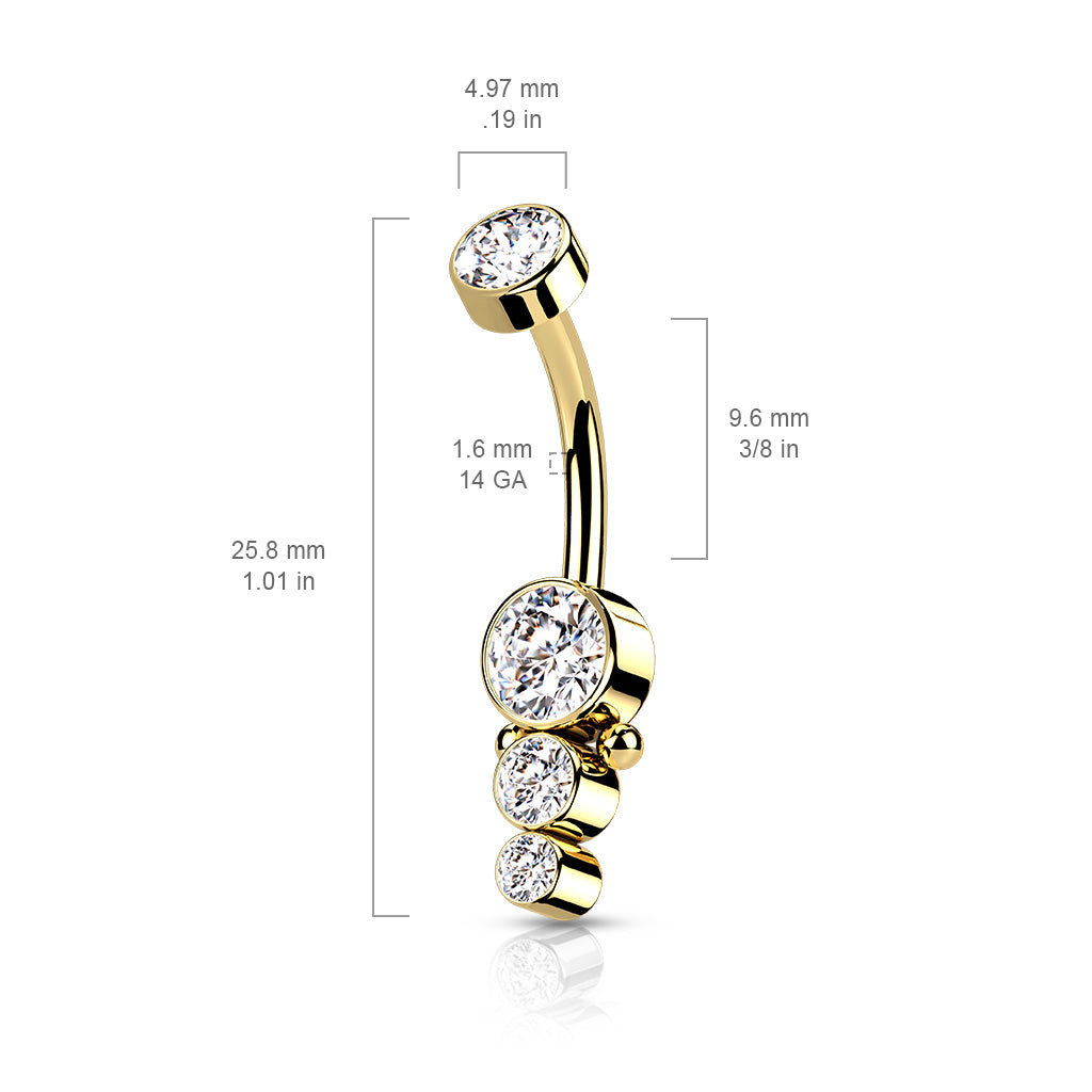 Cherry Diva belly bar 14 Gauge Triple Crystal Belly Button Bar