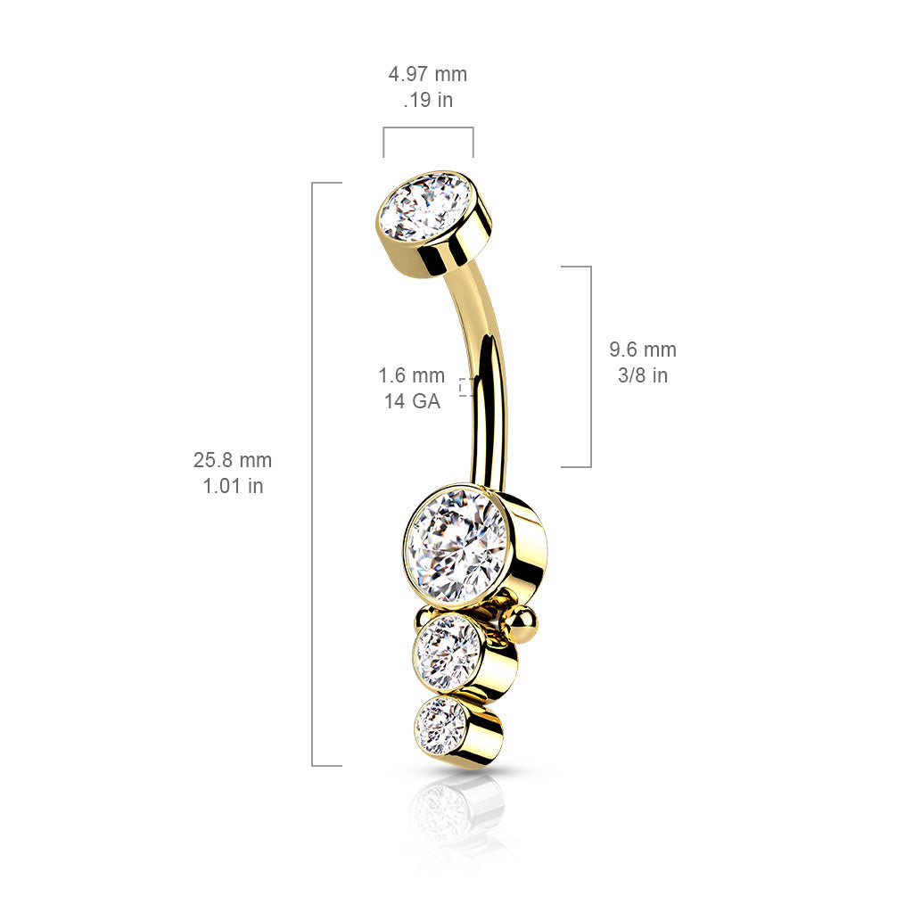 14 Gauge Triple Crystal Belly Button Ring