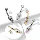 Cherry Diva belly bar 14 Gauge Triple Crystal Belly Button Bar