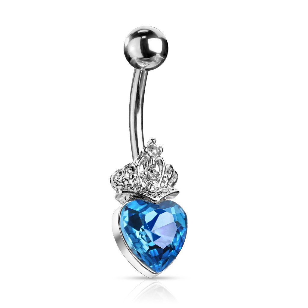 Cherry Diva belly bar Aqua Blue 14 Gauge Princess Heart Belly Bar