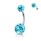 Cherry Diva belly bar AQUA 14 Gauge Internally Threaded Glitterball Belly Button Bar