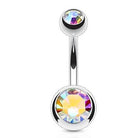 Cherry Diva belly bar Aurora 14 Gauge Double Crystal Surgical Steel Belly Bar