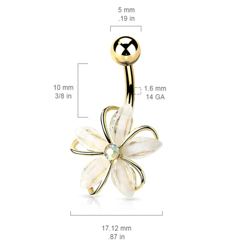 Cherry Diva belly bar 14 Gauge Aurora Flower Belly Button Bar