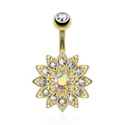 Aurora Flower Crystal Belly Button Ring - Gold