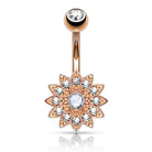 Aurora Flower Crystal Belly Button Ring - Rose Gold