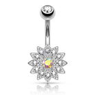 Cherry Diva belly bar 14 Gauge Aurora Flower Crystal Belly Button Ring - Silver