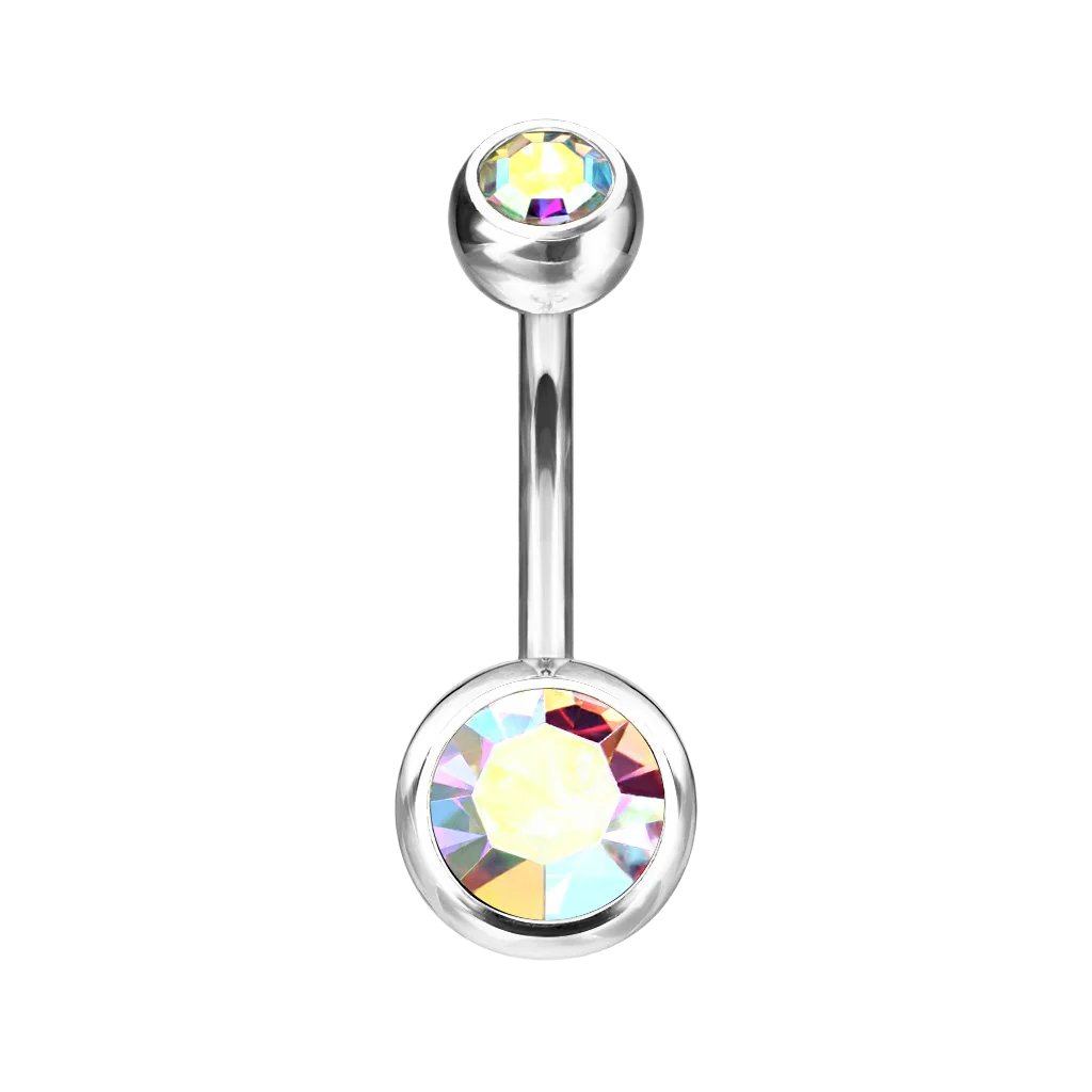 Cherry Diva belly bar Aurora 14 Gauge Titanium Double Crystal Belly Bar
