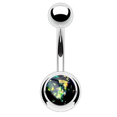 Cherry Diva belly bar Black Galaxy 14 Gauge Surgical Steel Opal Centre Belly Button Bar