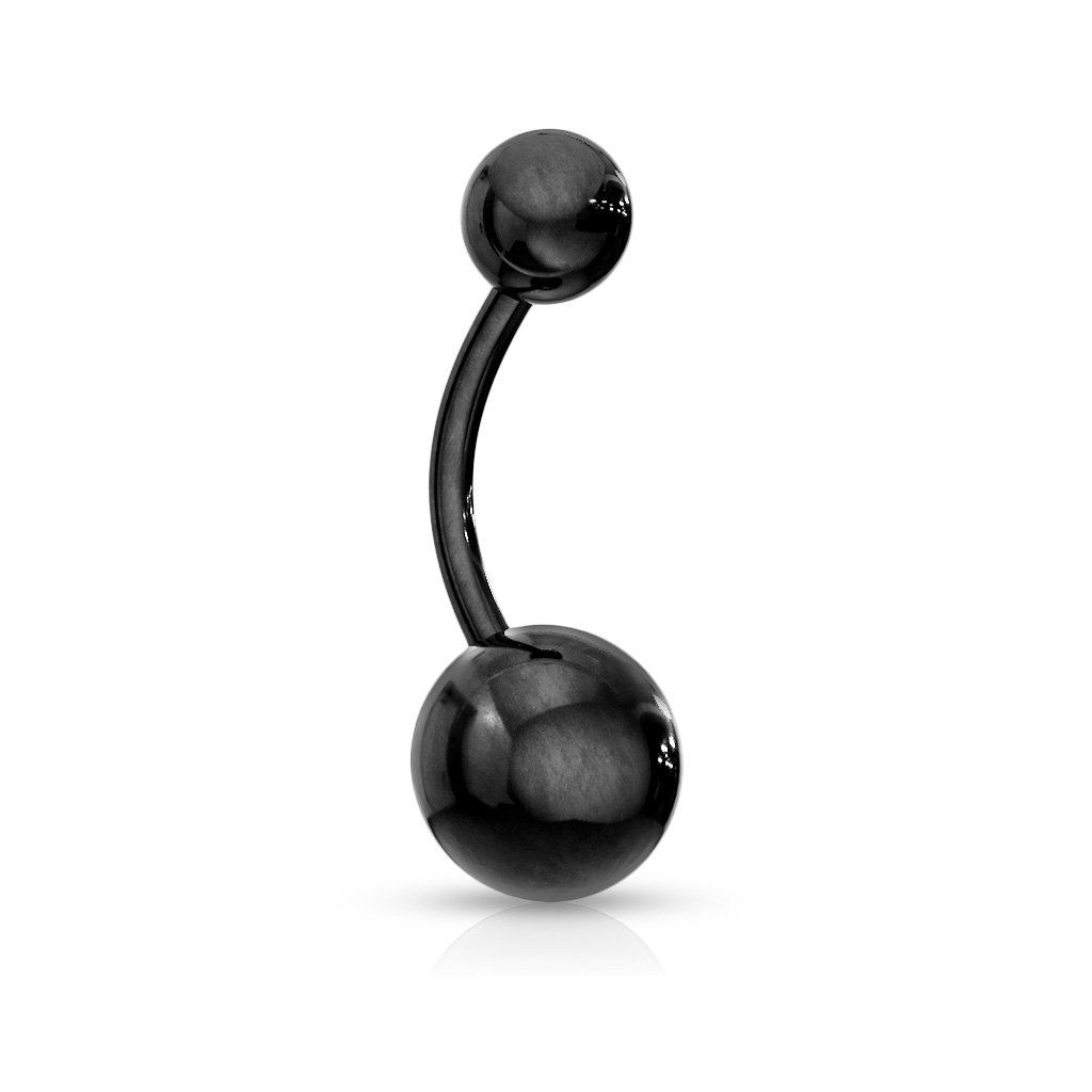Cherry Diva belly bar Black 14 Gauge Metallic Finish Titanium IP Belly Button Bar