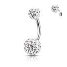 Cherry Diva belly bar CLEAR 14 Gauge Internally Threaded Glitterball Belly Button Bar