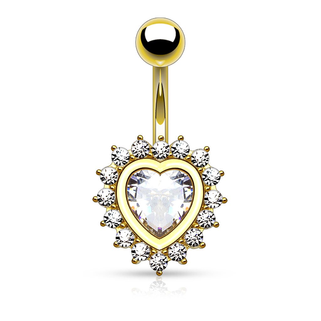 Crystal Centre Heart Belly Button Ring