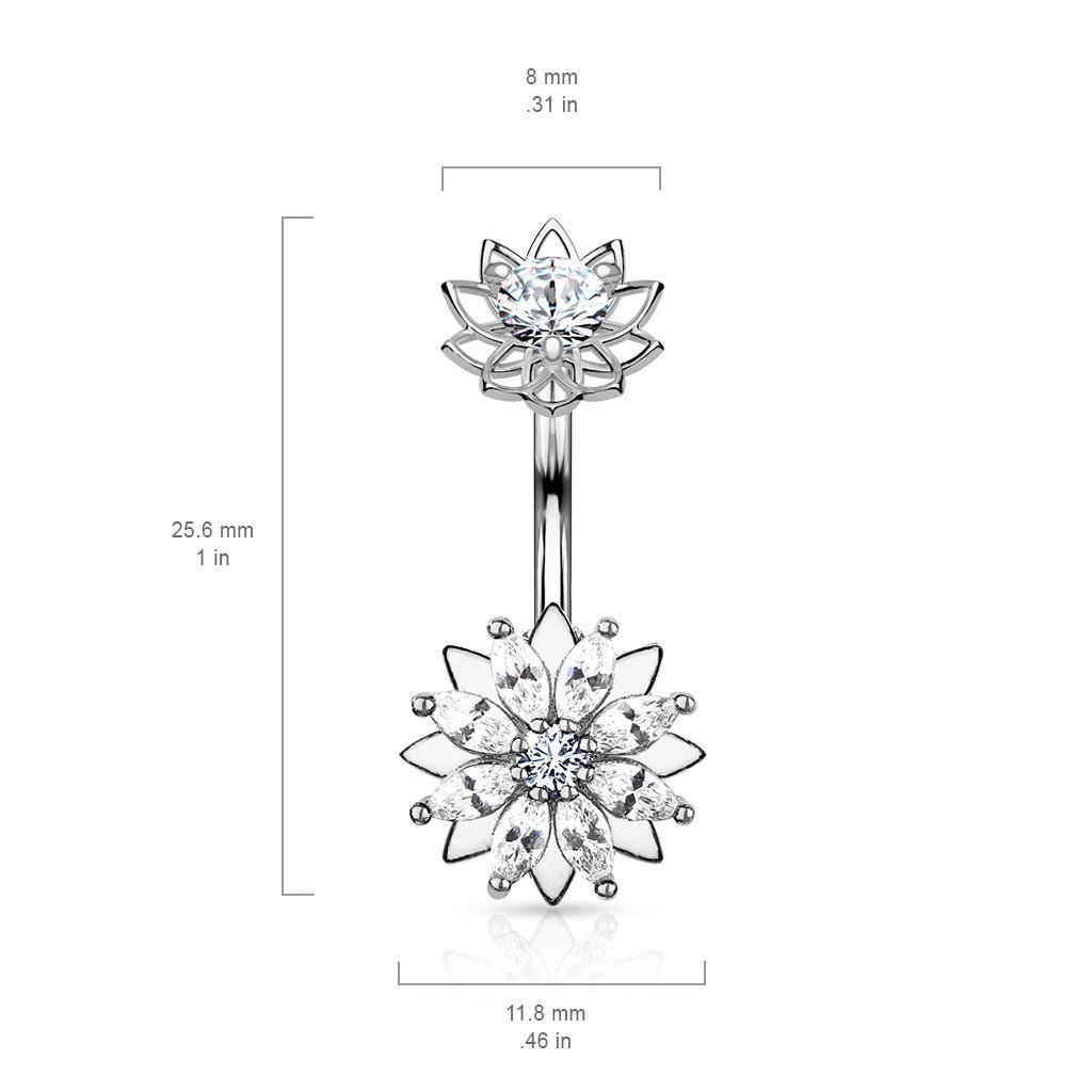 Crystal Double Flower Belly Button Ring