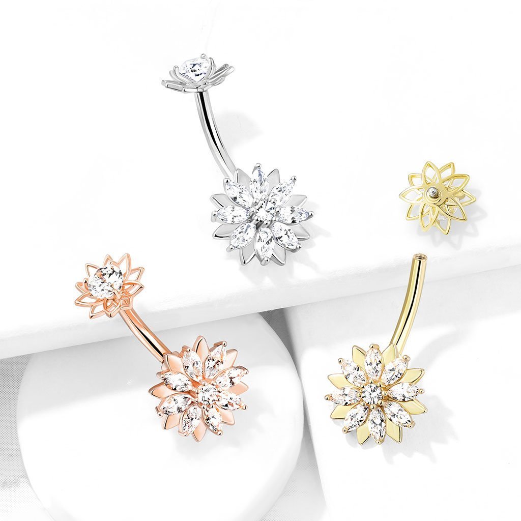 Crystal Double Flower Belly Button Ring