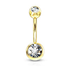 Cherry Diva belly bar Clear 14 Gauge Gold Double Crystal Belly Button Bar