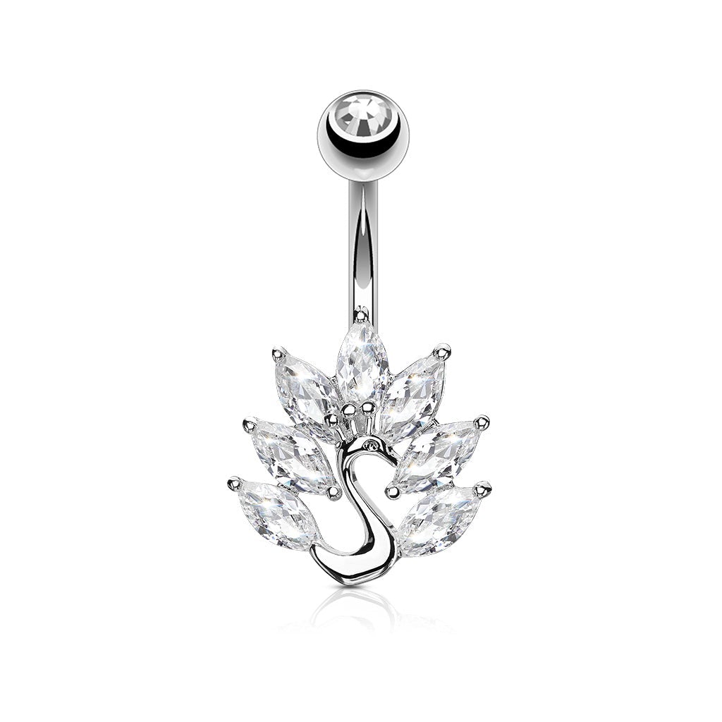 Crystal Peacock Belly Button Ring - Silver