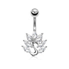 Crystal Peacock Belly Button Ring - Silver