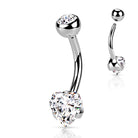 Cherry Diva belly bar Clear 14 Gauge Prong Set Crystal Heart Belly Bar