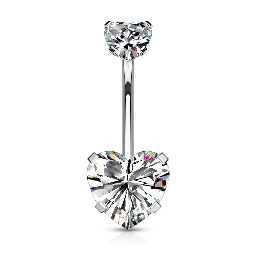 Cherry Diva belly bar Silver / Clear 14 Gauge Internally Threaded Crystal Heart Belly Bar