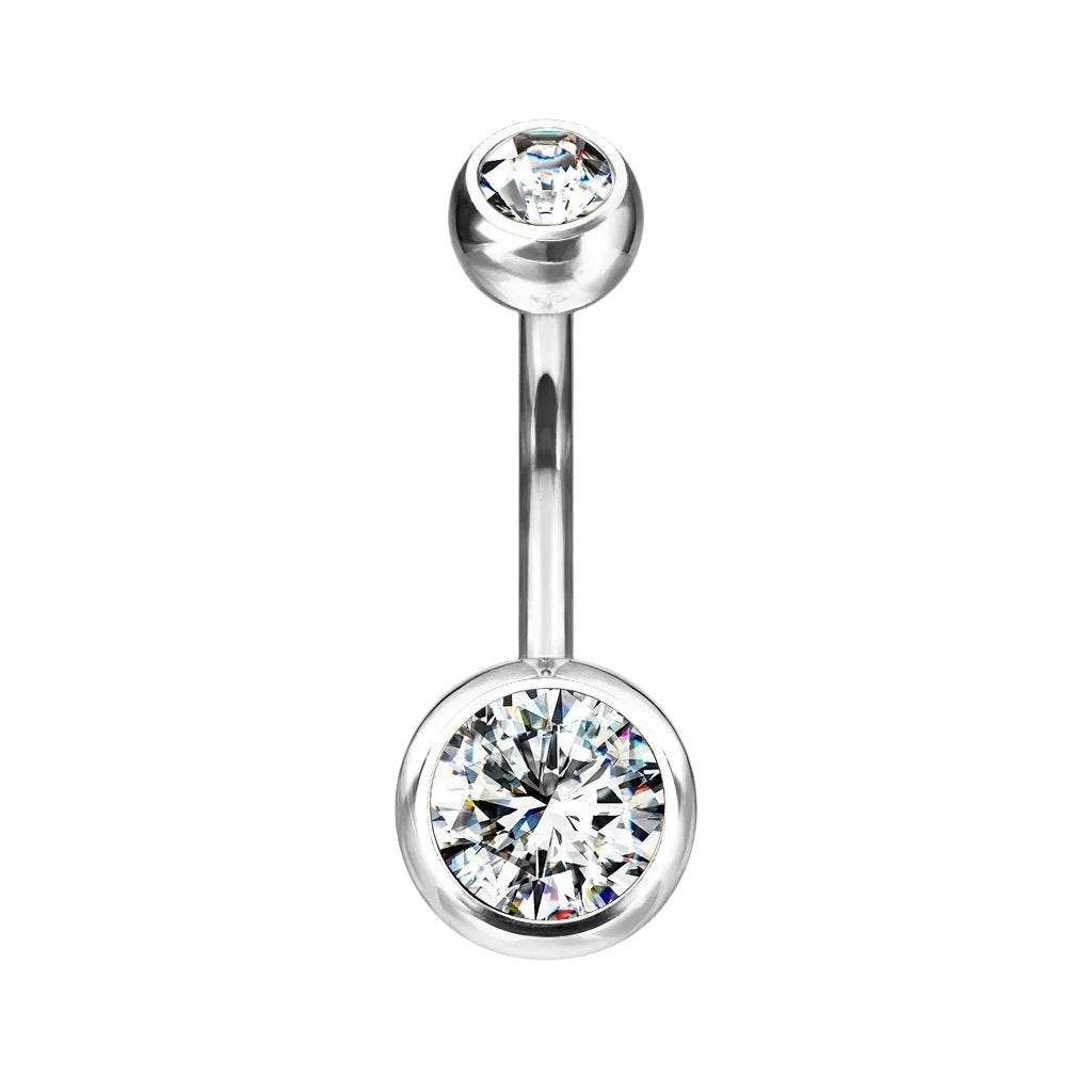 Cherry Diva belly bar Clear 14 Gauge Titanium Double Crystal Belly Bar