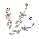 Dangling Crystal Flowers Belly Button Ring - Colours