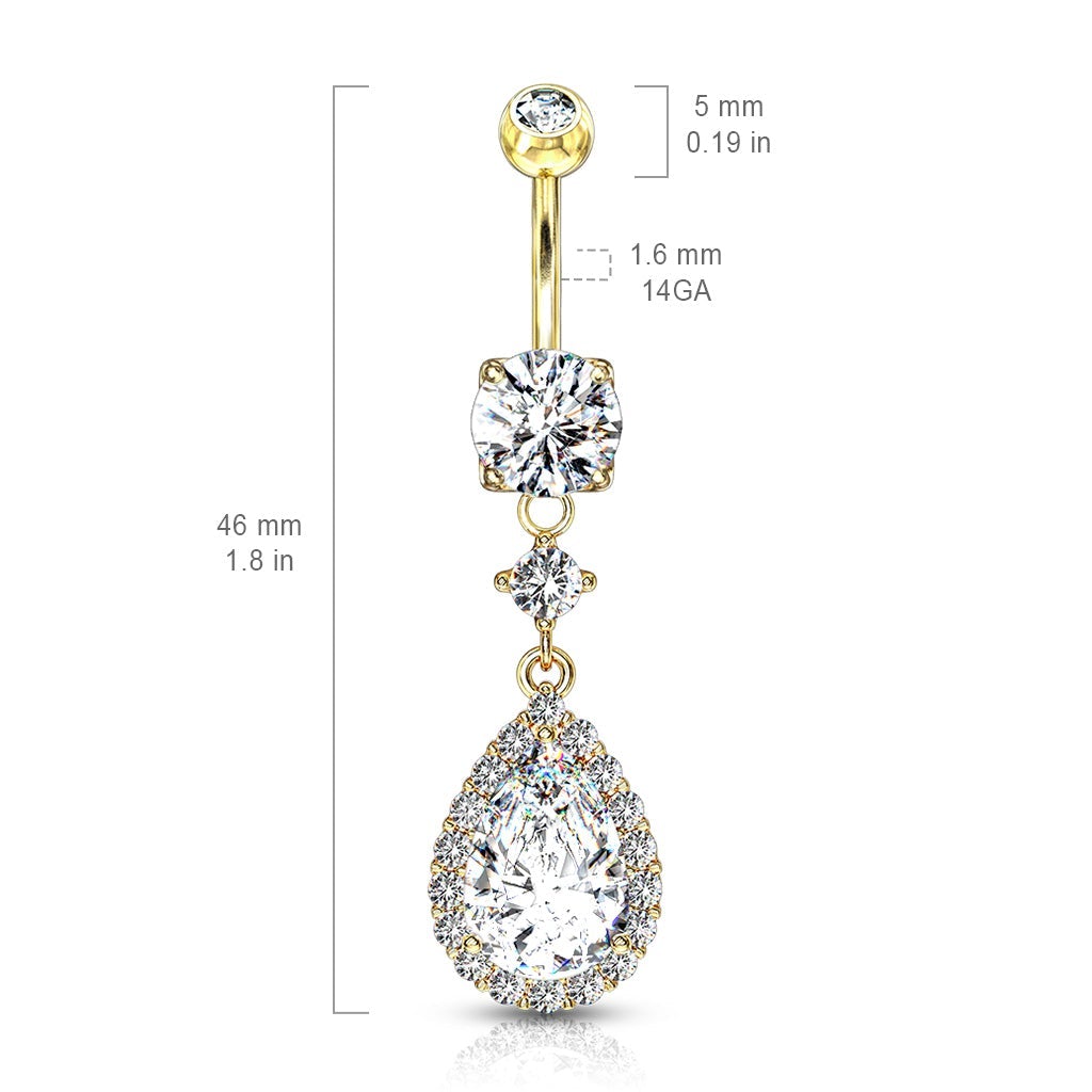 Dangling Crystal Teardrop Belly Button Ring - Silver