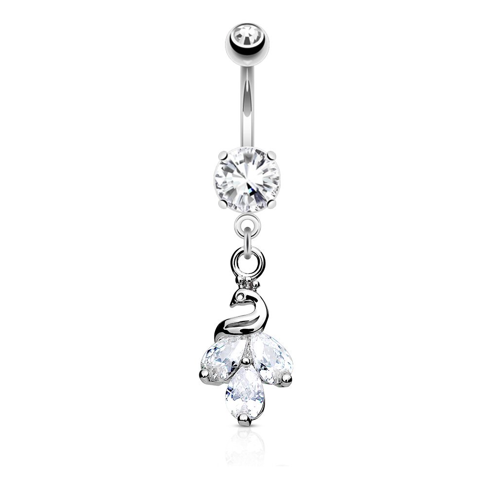 14 Gauge Dangling Silver Crystal Trio Belly Button Bar