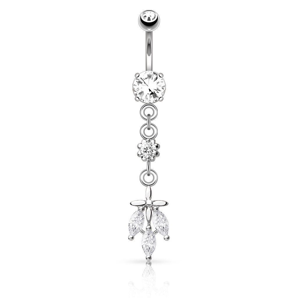 Dangling Silver Crystal Trio Belly Button Ring