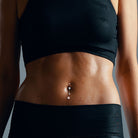 Cherry Diva belly bar 14 Gauge Silver Dangling Flowers Belly Button Bar