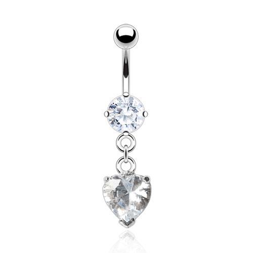 Dangling Silver Heart Belly Button Ring
