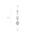 Cherry Diva belly bar 14 Gauge Silver Dangling Heart Belly Button Bar