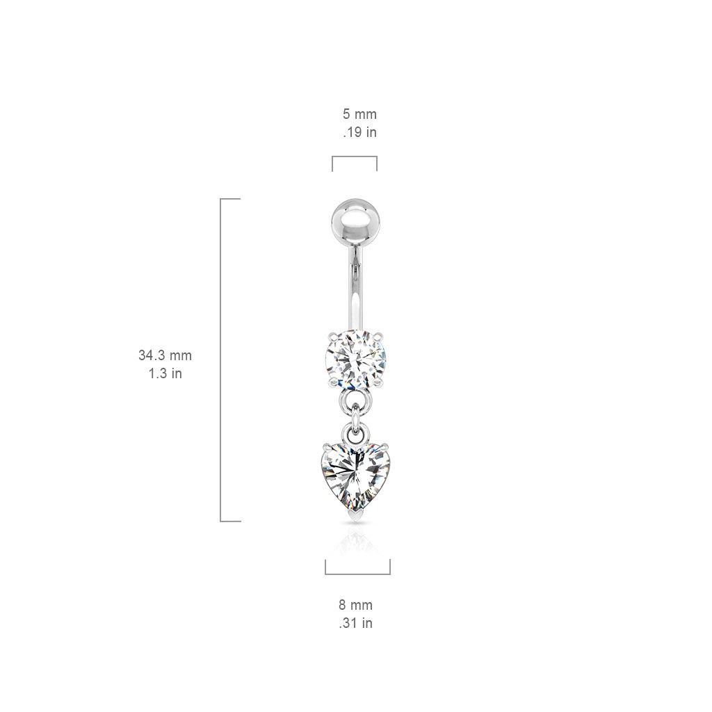 Dangling Silver Heart Belly Button Ring