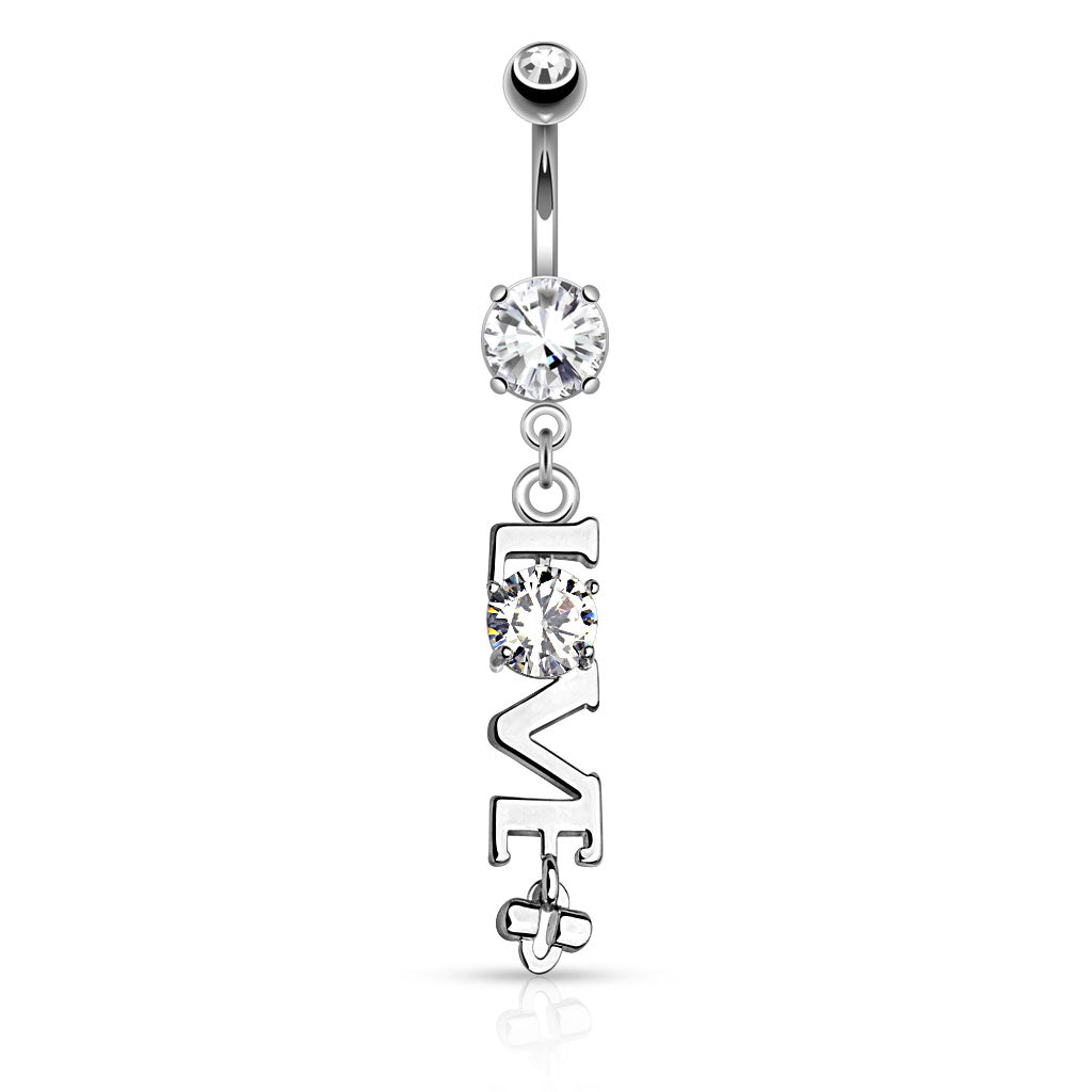 Dangling Silver LOVE Belly Button Ring