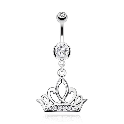 14 Gauge Dangling Silver Tiara Belly Button Bar