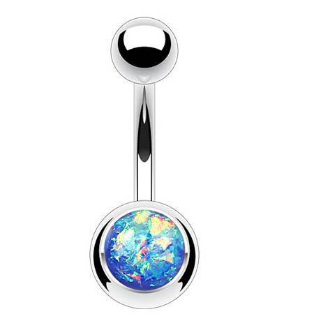 Cherry Diva belly bar Deep Blue 14 Gauge Surgical Steel Opal Centre Belly Button Bar