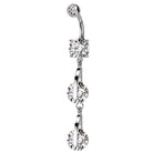 Cherry Diva belly bar 14 Gauge Double Dangling Crystal Belly Bar - Silver