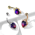 Cherry Diva belly bar 14 Gauge Filigree Crystal Heart Belly Button Bar