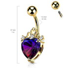 Cherry Diva belly bar 14 Gauge Filigree Crystal Heart Belly Button Bar