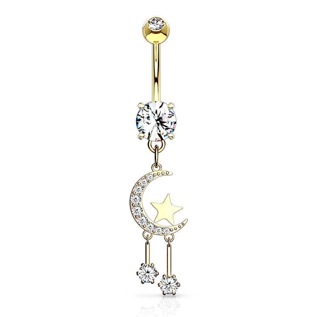 Dangling Moon & Stars Belly Button Ring